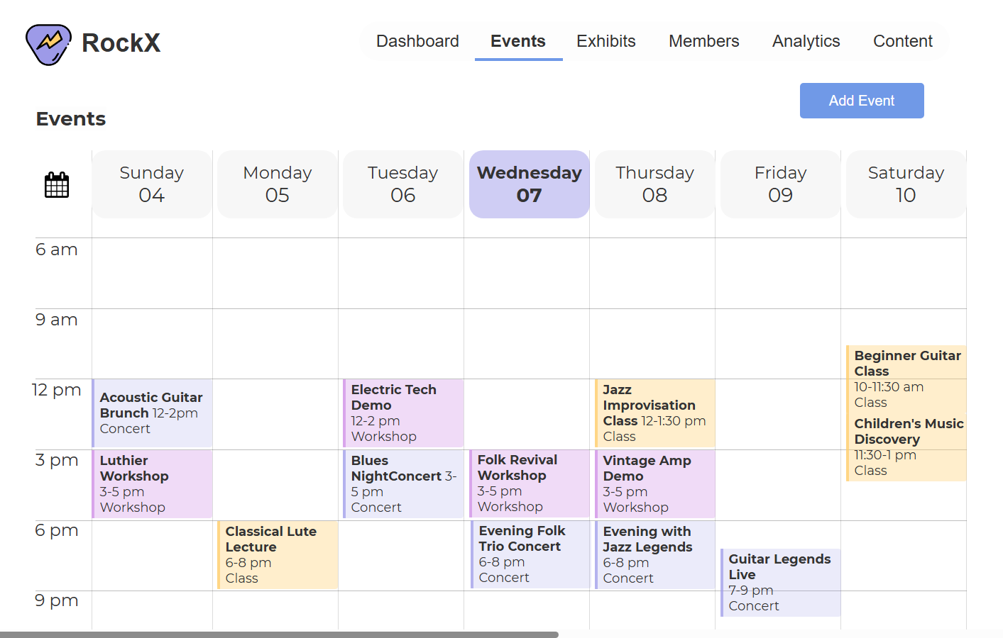 RockX events calendar