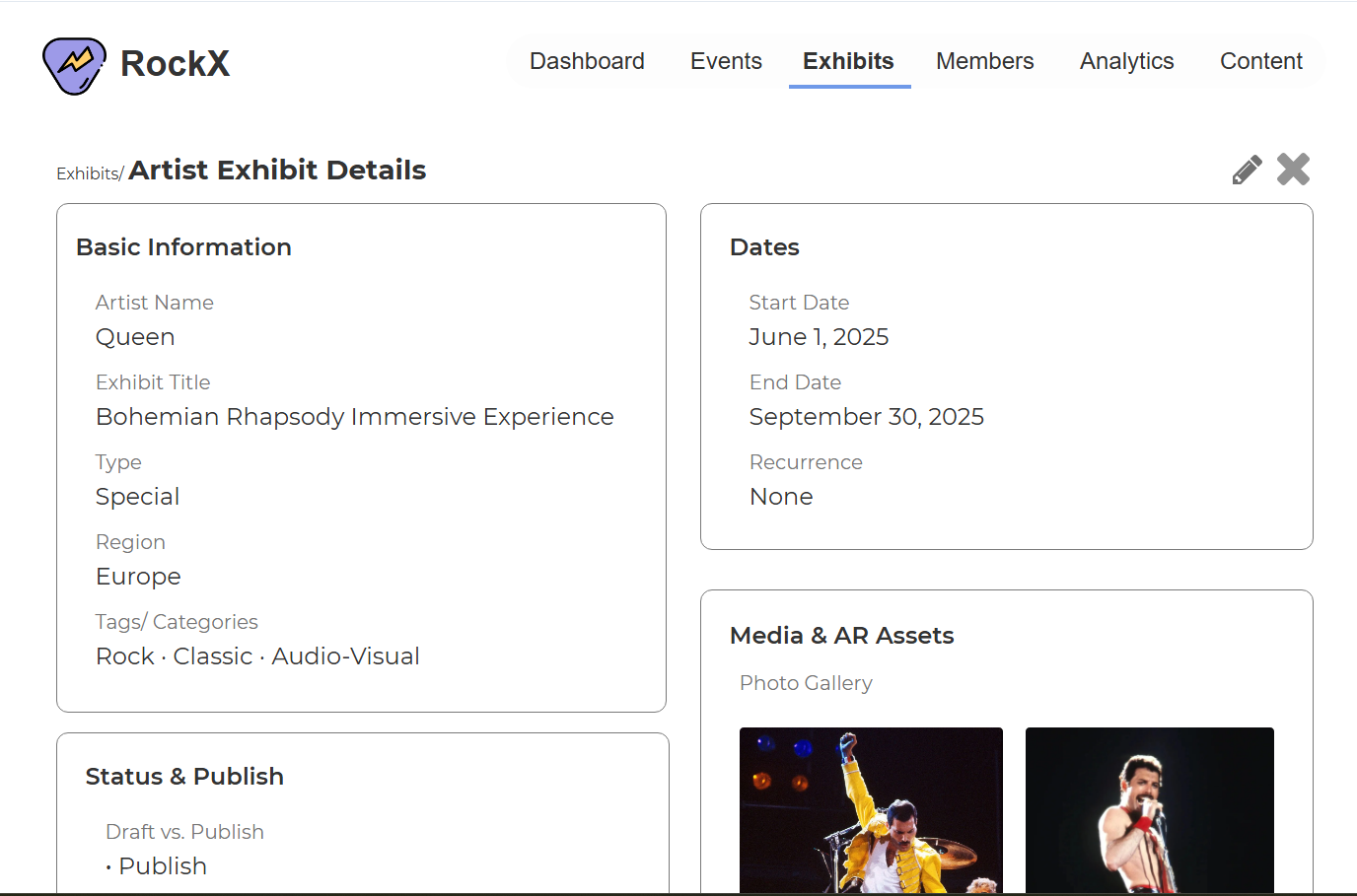 RockX artist exhibit details