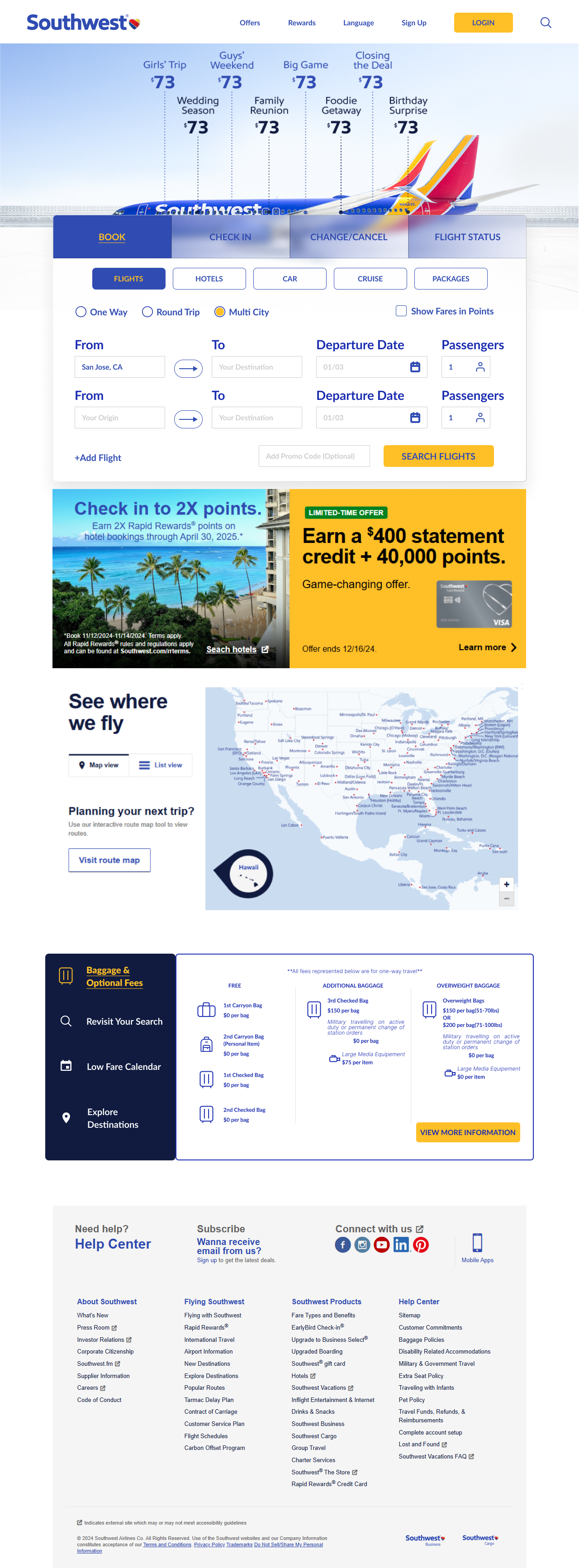 Redesigned homepage — Multi City tab