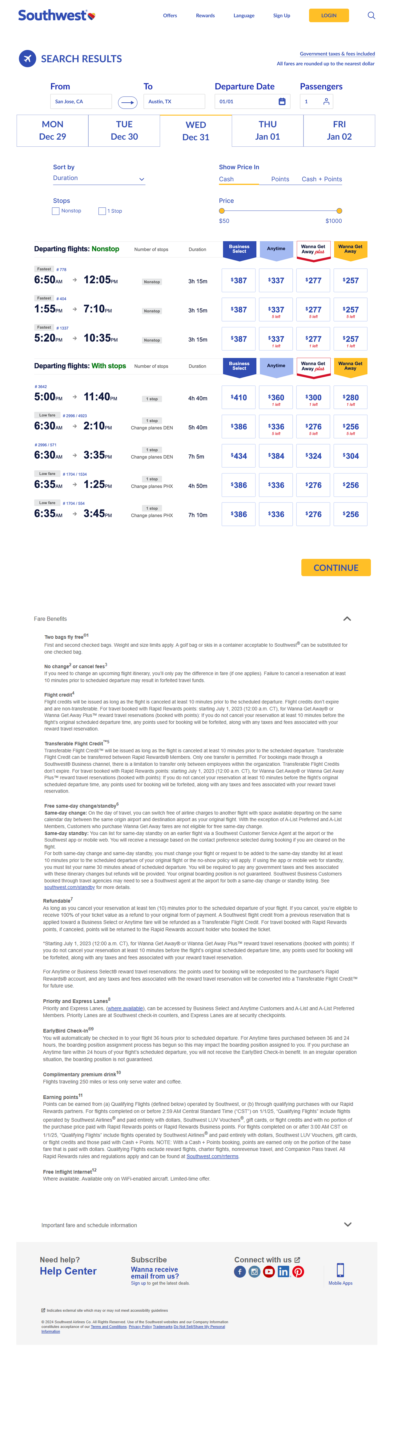 Multi-city booking — first flight search results
