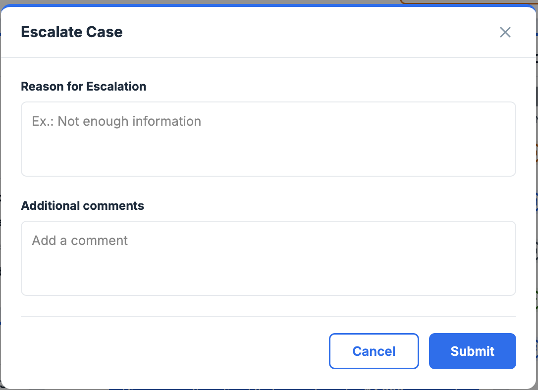 Escalation form popup