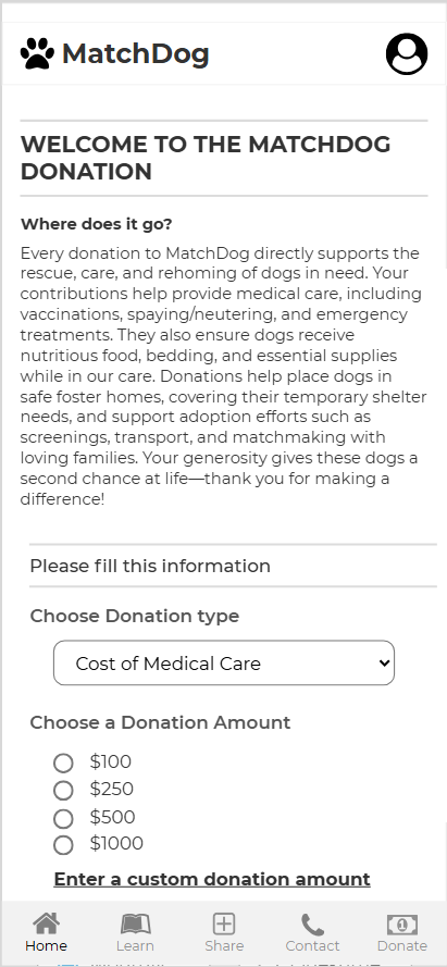 Donate page — Axure mid-fi wireframe
